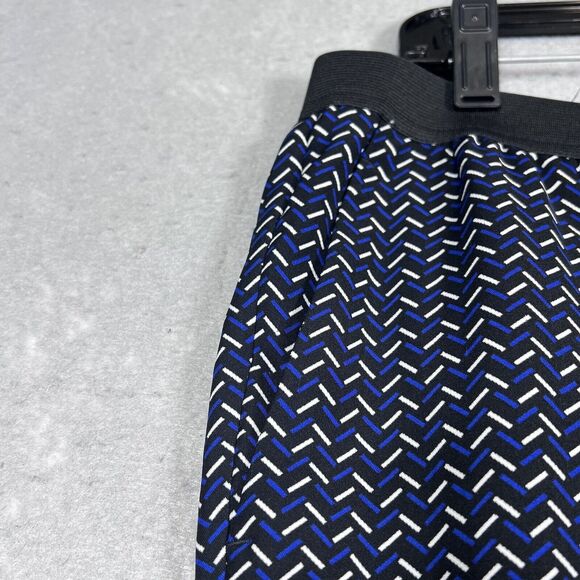 Ann Taylor Pants Womens 12 Black Blue Geometric Pull On Trousers Career Pockets - Picture 3 of 12